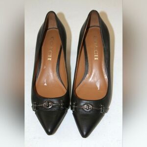 Coach Designer Lauri Pointed Heel Stiletto Black Leather Kitten Low Heel Pump 8
